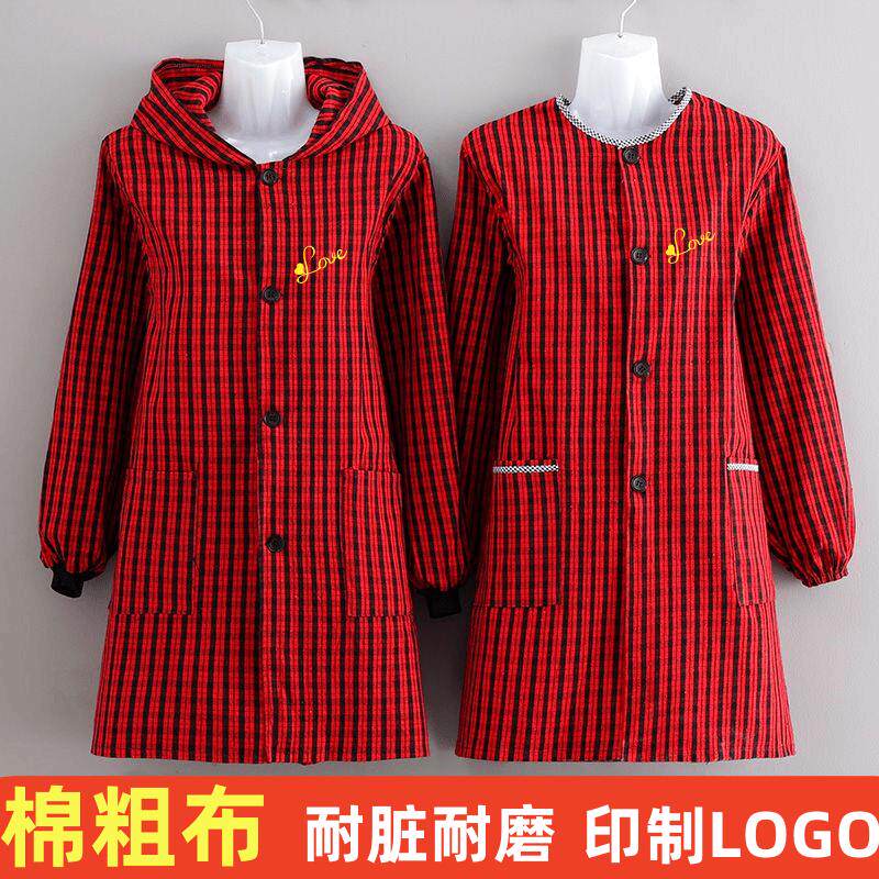 加厚老粗布棉布罩衣女外穿中长款家用厨房做饭防污耐脏上班工作服