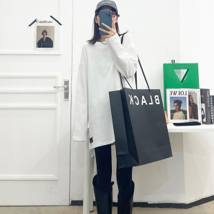 T恤 宽松洋气打底衫 元 熙617磨毛加厚内搭上衣女秋冬白色纯棉中长款