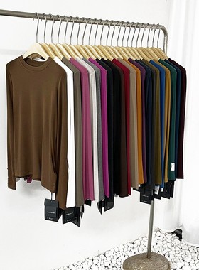 元熙8056仿羊绒打底上衣女春秋新款百搭显瘦修身内搭贴标长袖上衣