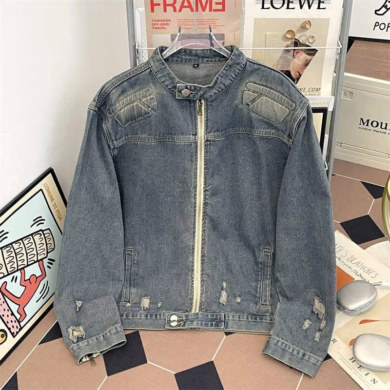 美式潮牌高街复古牛仔外套夹克
