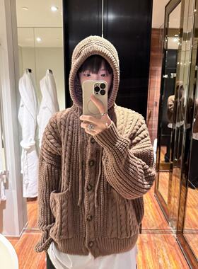 美式复古重磅连帽针织开衫毛衣