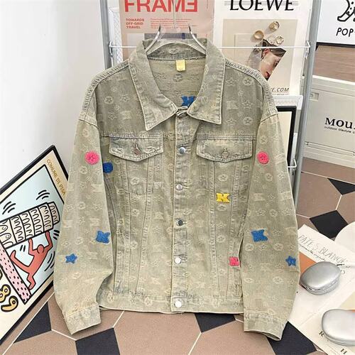 黄泥色做旧夹克男女春秋牛仔外套