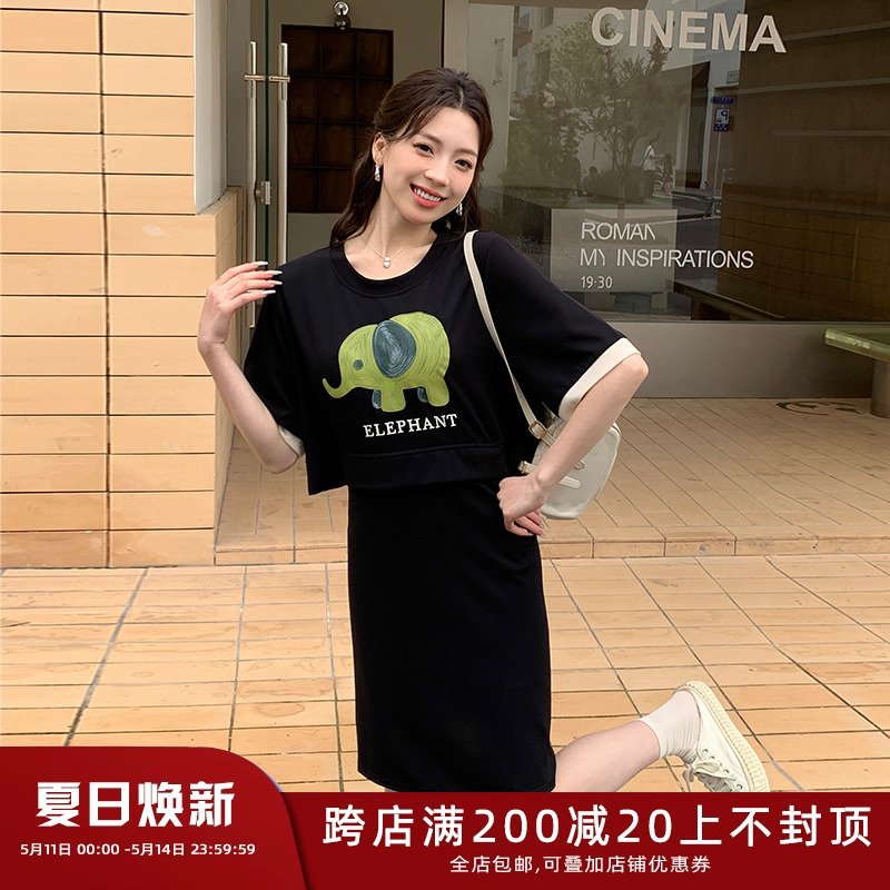 五季家甜辣胖mm大码连衣裙女2024年新款夏季通勤风收腰遮胯长裙子-封面