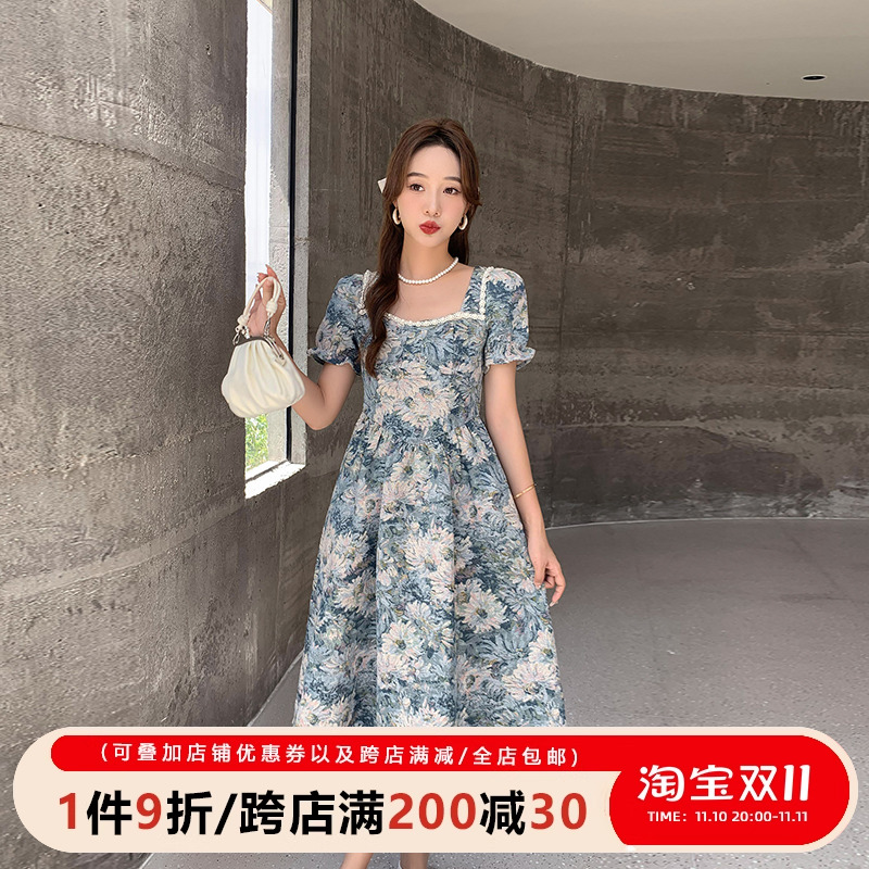 五季家大码女装2023年新款时尚连衣裙夏装法式油画感气质显瘦裙子