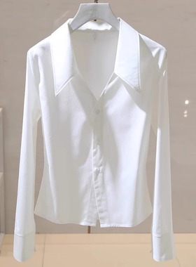 清仓反季品牌折扣店白色V领衬衫女长袖春秋季小心机显瘦内搭上衣