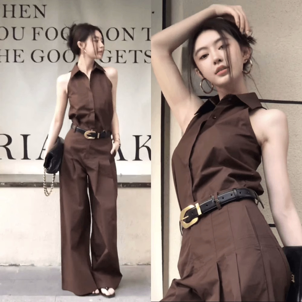 清仓捡漏品牌折扣店港风无袖衬衫女夏季盐系轻熟风穿搭小背心上衣