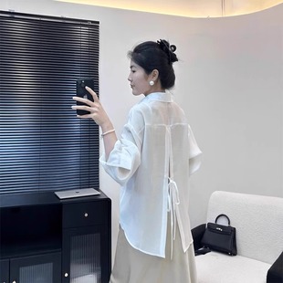 清仓一线大品牌折扣后背开叉天丝防晒衬衫 衬衣外套 女夏季 轻薄罩衫