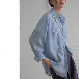 女长袖 天丝衬衫 宽松bf风气质防晒上衣 捡漏品牌折扣店女装 清仓反季