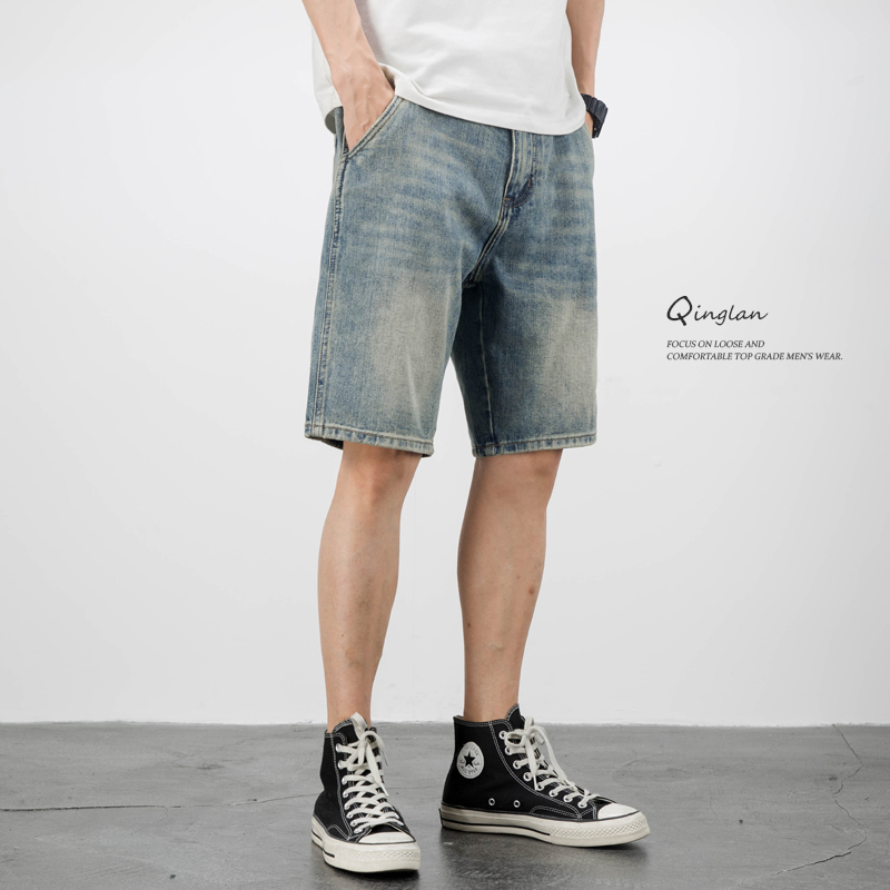 美式休闲复古牛仔短裤男宽松做旧潮流百搭痞帅五分裤夏季薄款中裤