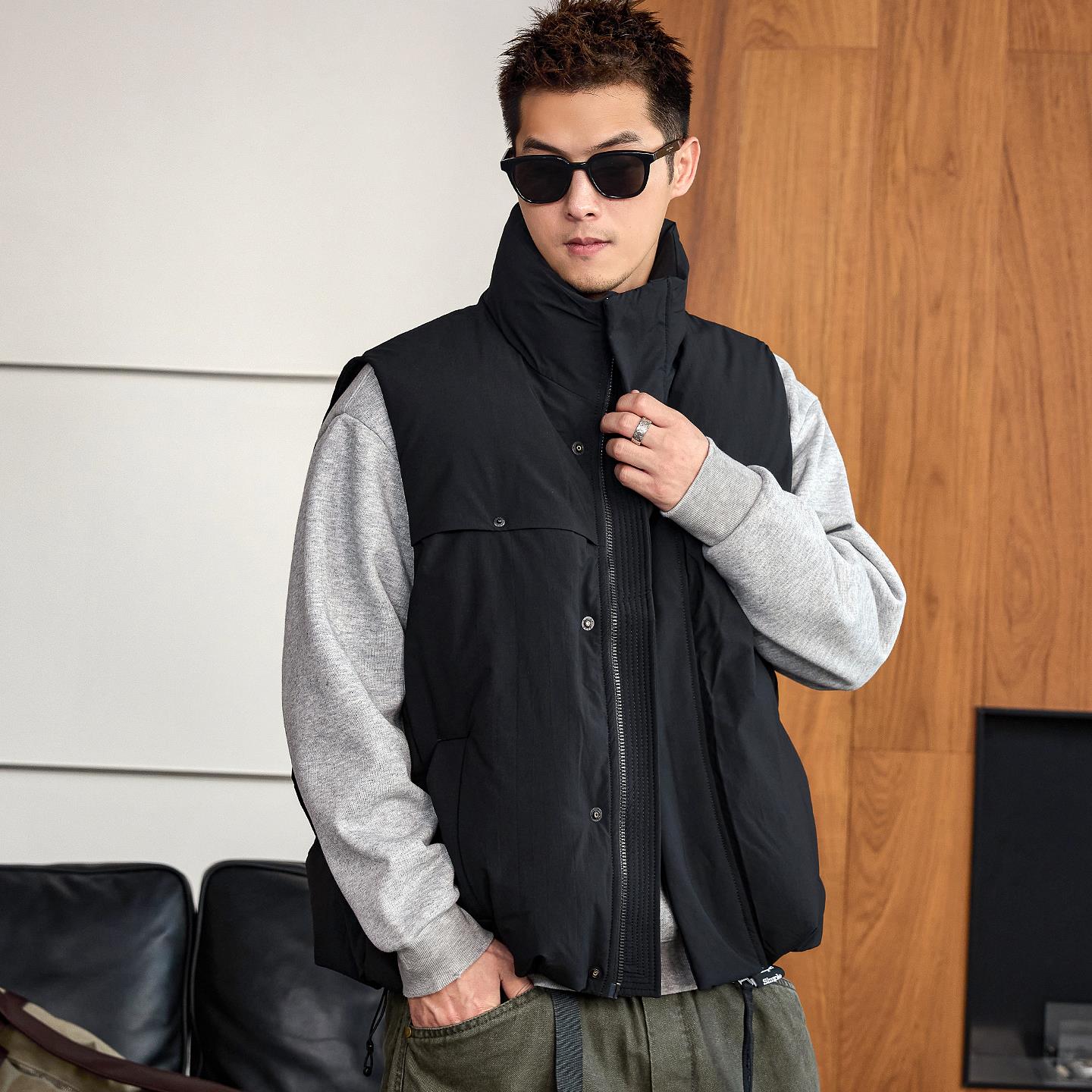 徐太浪【防风立领】黑色羽绒马甲男款2025新款秋冬季无袖坎肩马夹