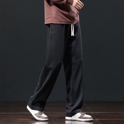 FAFC春秋冬季重磅直筒加绒卫裤男士款潮牌美式宽松运动休闲长裤子