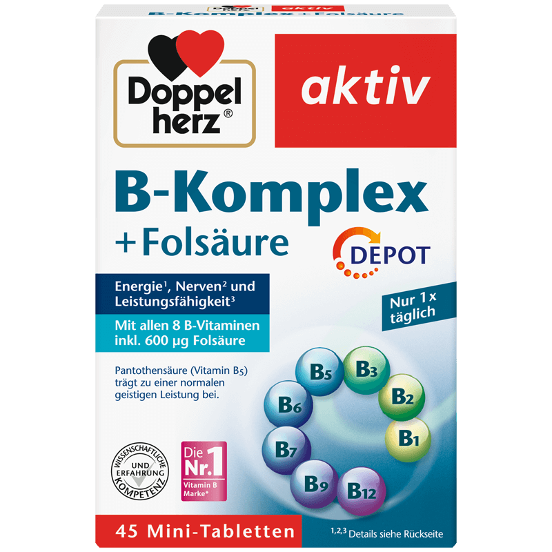 德国双心B族维生素多种营养维生素B叶酸b7b1b6b12生物素熬夜疲劳