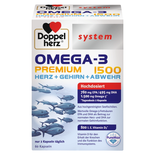 德国Doppel Herz/双心 深海鱼油omega3 1500mg 软胶囊60粒