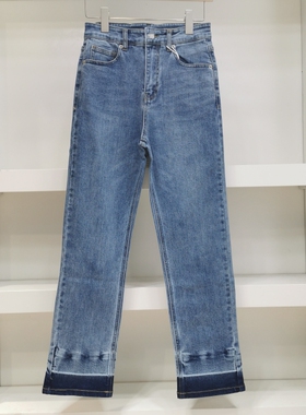 MC家高腰直筒裤小弹力新款秋款原单韩版百搭显瘦长款女士牛仔裤