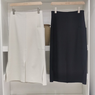 大兜侧前开叉长裙两色女士半身裙 春夏秋款 万 能半裙大弹力24新款