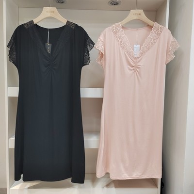 24夏莫代尔新款出口韩国原单高端蕾丝拼接女莫代尔睡裙睡衣家居裙