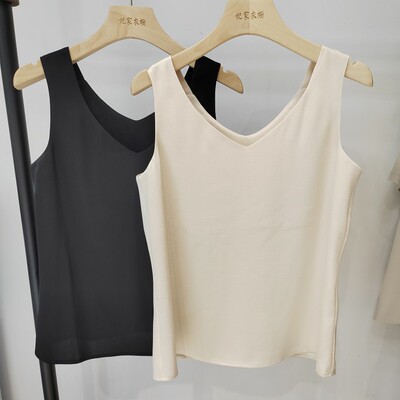 醋酸内搭新款出口韩国原单光泽面料 V领女士打底衫宽肩带背心吊带