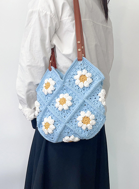 Mcroche魔织手工毛线diy钩织材料包单肩雏菊祖母格包包毛线编织