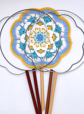 短柄团扇铁扇框手工DIY刺绣缠花钩织八瓣异形不锈钢宫扇框骨架