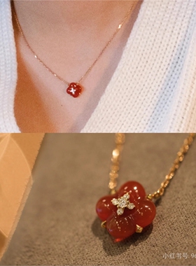 许愿池四叶草黑红玉髓项链