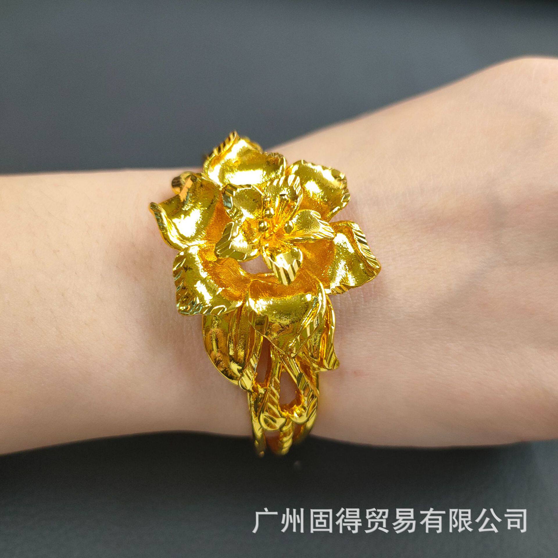 迪拜仿黄金花朵沙金手镯儿童新疆傣族民族风手饰儿童饰品首饰批发