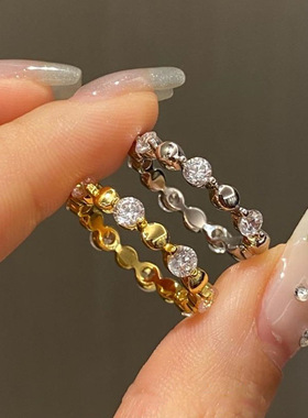 日系精简轻奢小众圆珠拼接戒指