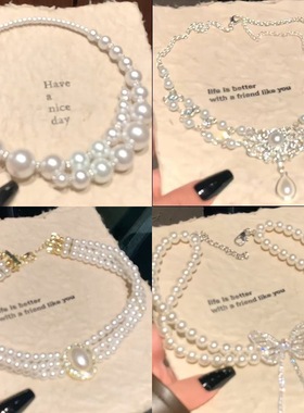 婚礼项链韩国复古宫廷赫本风珍珠水钻短新娘婚纱礼服锁骨链女跨境