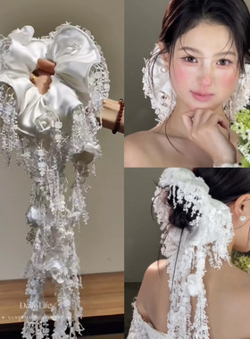 新娘婚纱头饰流苏古典白色2026百搭发圈优雅仙气摄影拍照配饰道具
