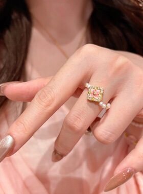 轻奢高级意大利复古新中式金珠珍珠四叶草戒指手链宫廷风古法