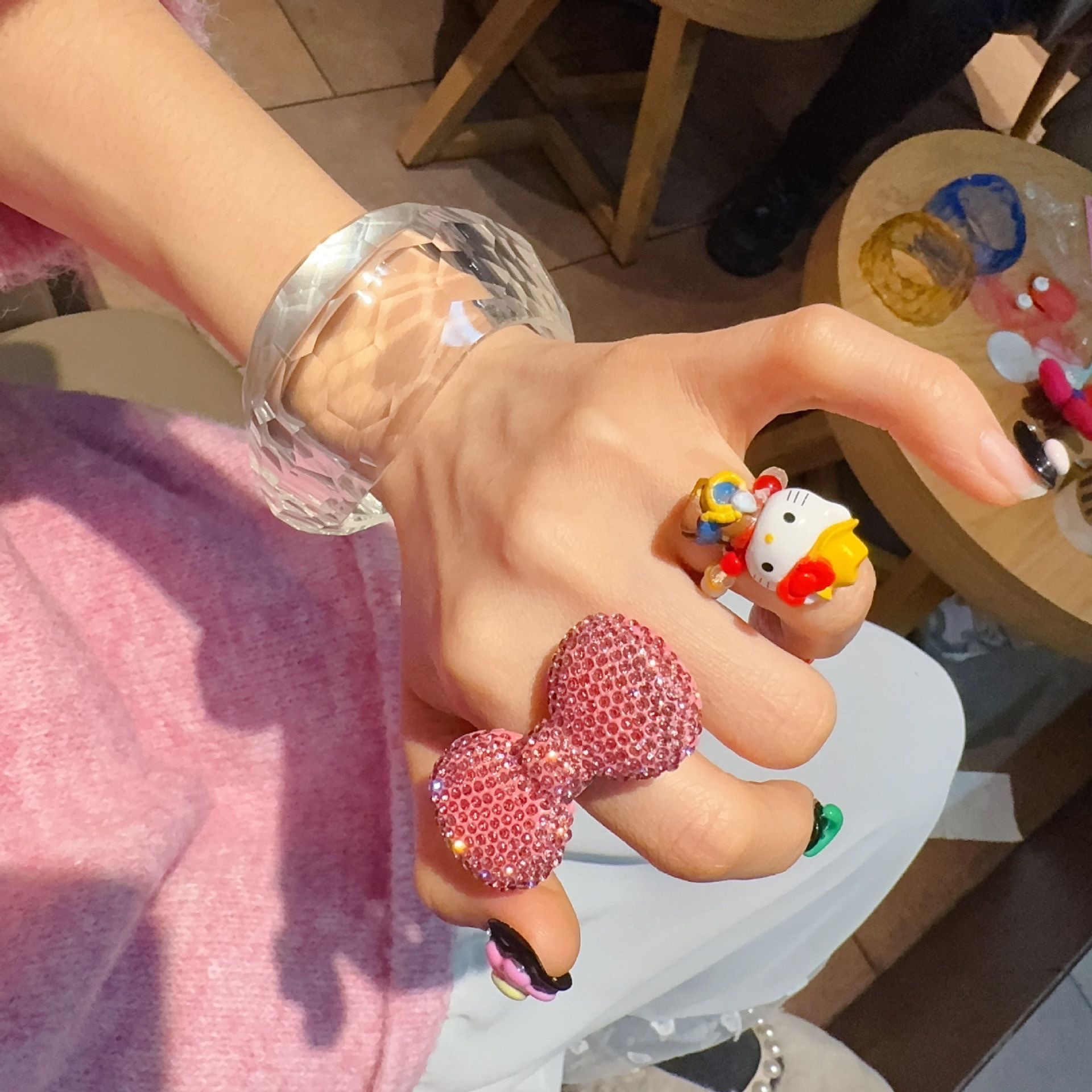 爆闪甜美蝴蝶结戒指开口调节指环