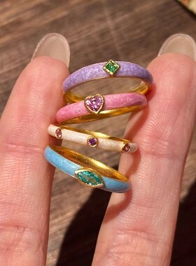 复古彩色锆石气质叠戴食指戒指环