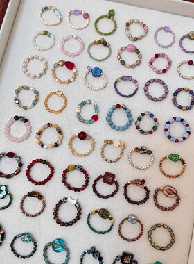 韩国手工米珠串珠戒指 指环弹力编织简约百搭手饰彩色厂家批发