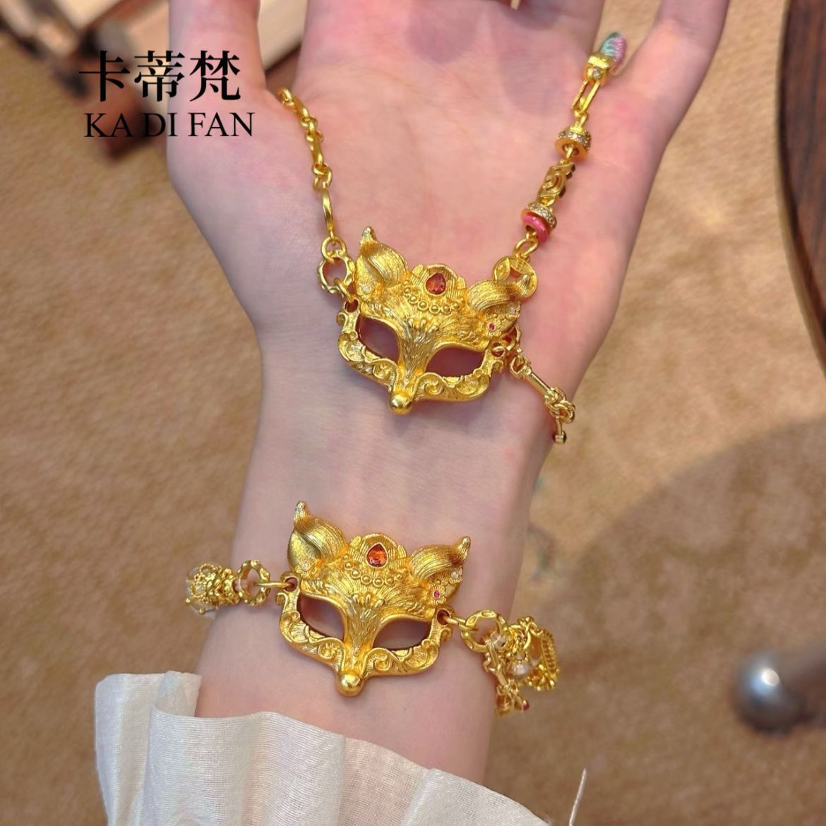 小红书爆款古法鎏金錾刻高级感假面狐狸面具项链手链澜焰狐面