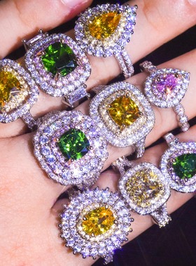 镀金镶嵌祖母绿黄水晶戒指