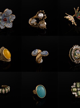 中古铜合金跨境直播指环复古宫廷风高级感女款设计师气质25新戒指