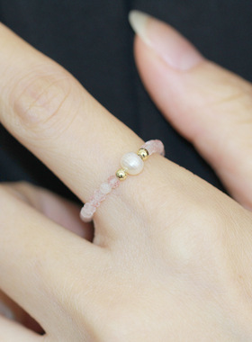 法式叠戴天然迷你小淡水珍珠戒指