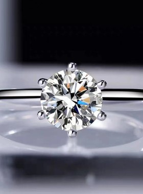 T家六爪莫桑石戒指1/2/3/5克拉经典简约饰品婚戒时尚s925纯银指环