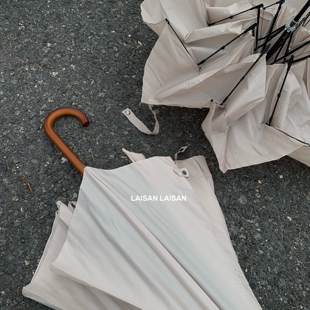 高级感复古木柄纯色弯钩长柄雨伞女晴雨两用手动加大防风加固学生