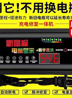 数显自动断电电动车电瓶车充电器48V60V72V20AH两轮三轮电车通用