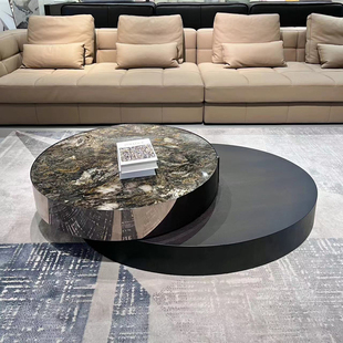 李某璐同款天然大理石圆形茶几铂金钻奢石茶桌轻奢高级感别墅家具