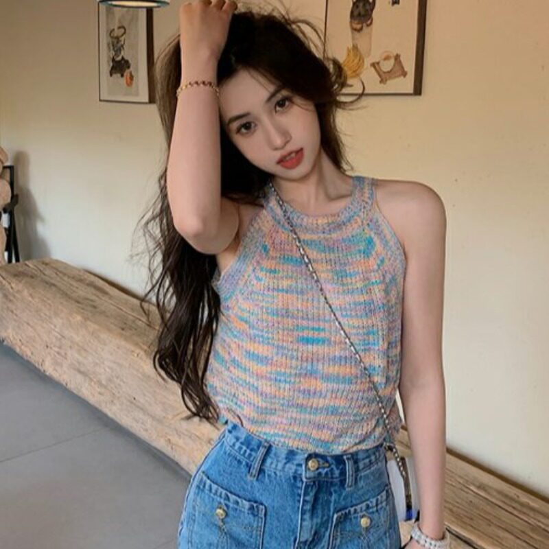 性感辣妹同款复古镂空花色吊带背心大码女装胖妹妹夏季针织上衣潮