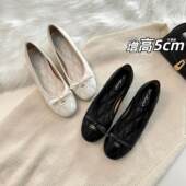 真皮版 圆头一脚蹬浅口单鞋 内增高5CM蝴蝶结菱格软底奶奶鞋 女法式