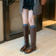 真皮版 ～复古风方头平跟内增高4cm高筒直筒靴女新款 骑士靴长筒靴
