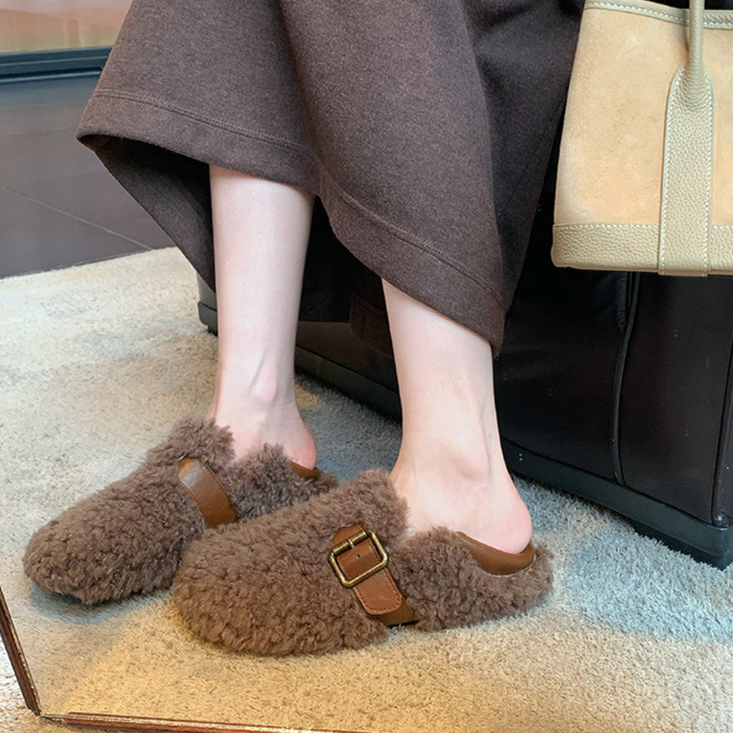 毛毛鞋一脚蹬单鞋懒人鞋勃肯鞋