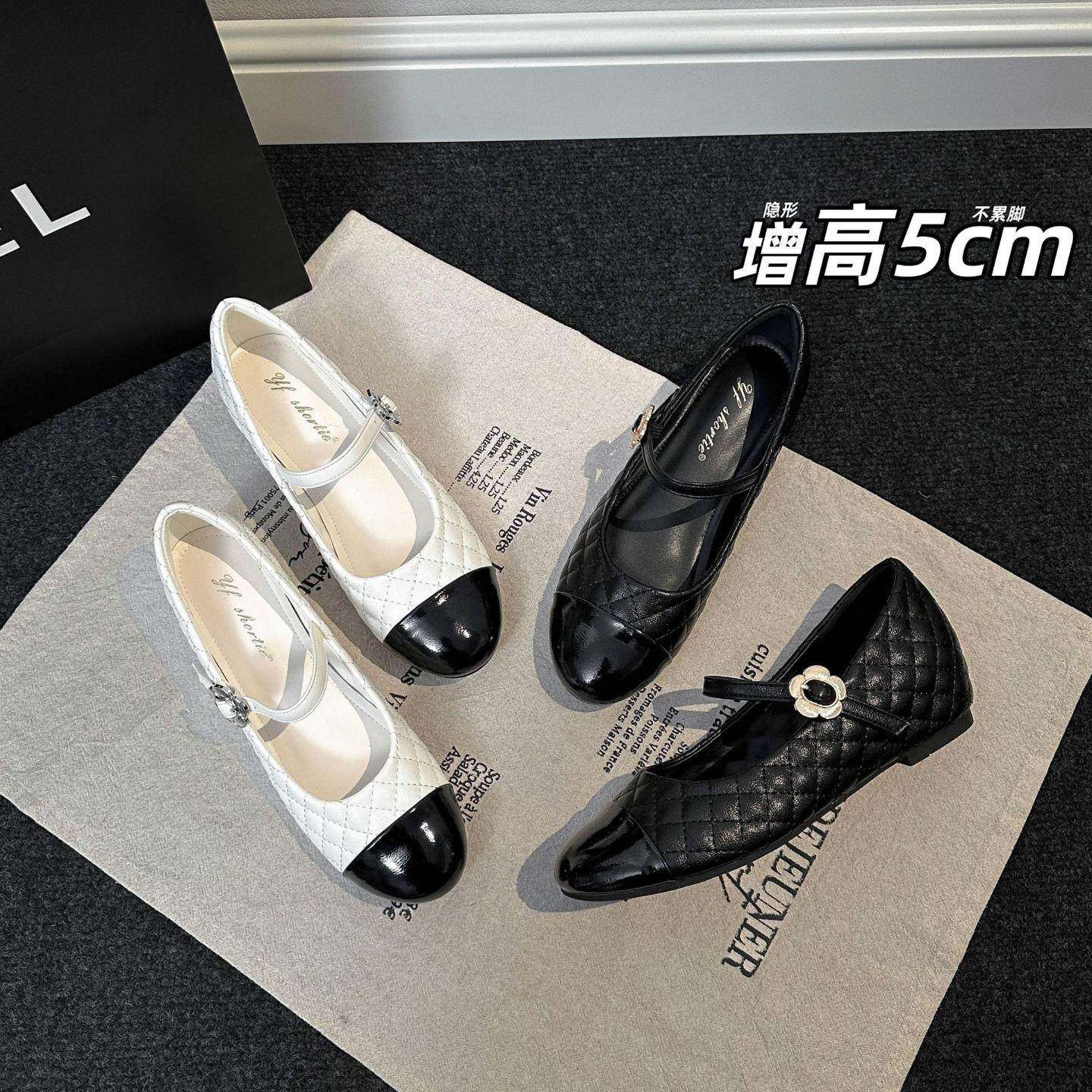 真皮版～内增高5cm花朵一字扣带平底单鞋女法式拼色圆头玛丽珍鞋,女鞋,玛丽珍鞋,淘宝优惠券,粉丝福利购,淘宝优惠卷