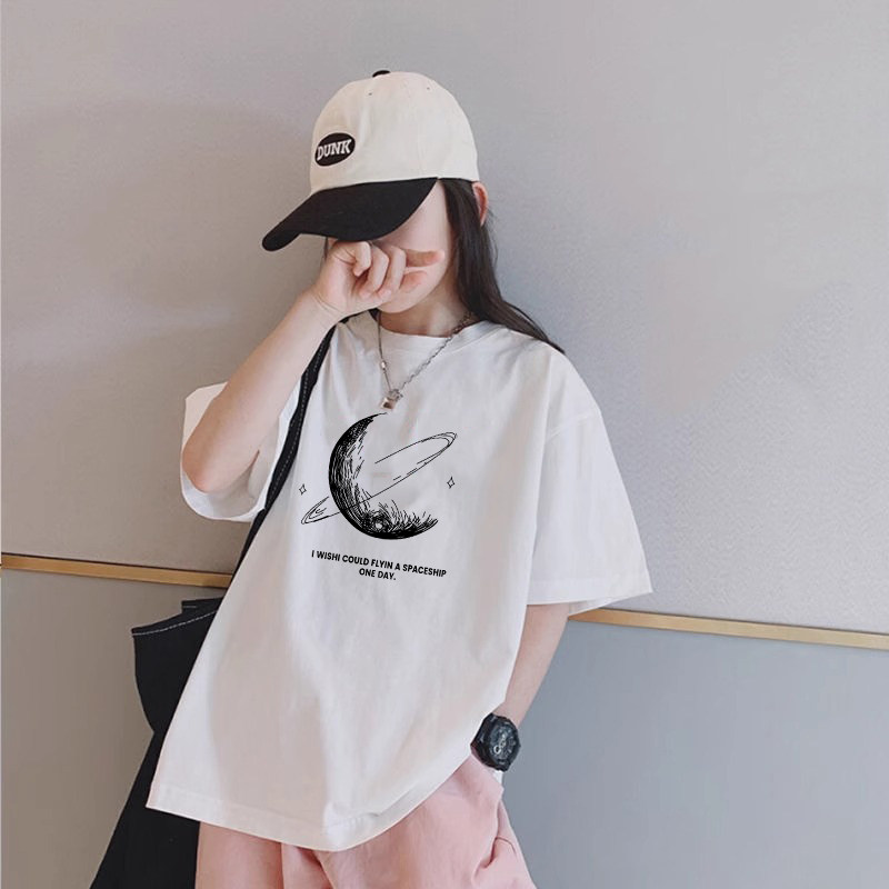 女童白色简约纯棉短袖T恤2024夏装新款中大童韩版宽松半袖上衣潮