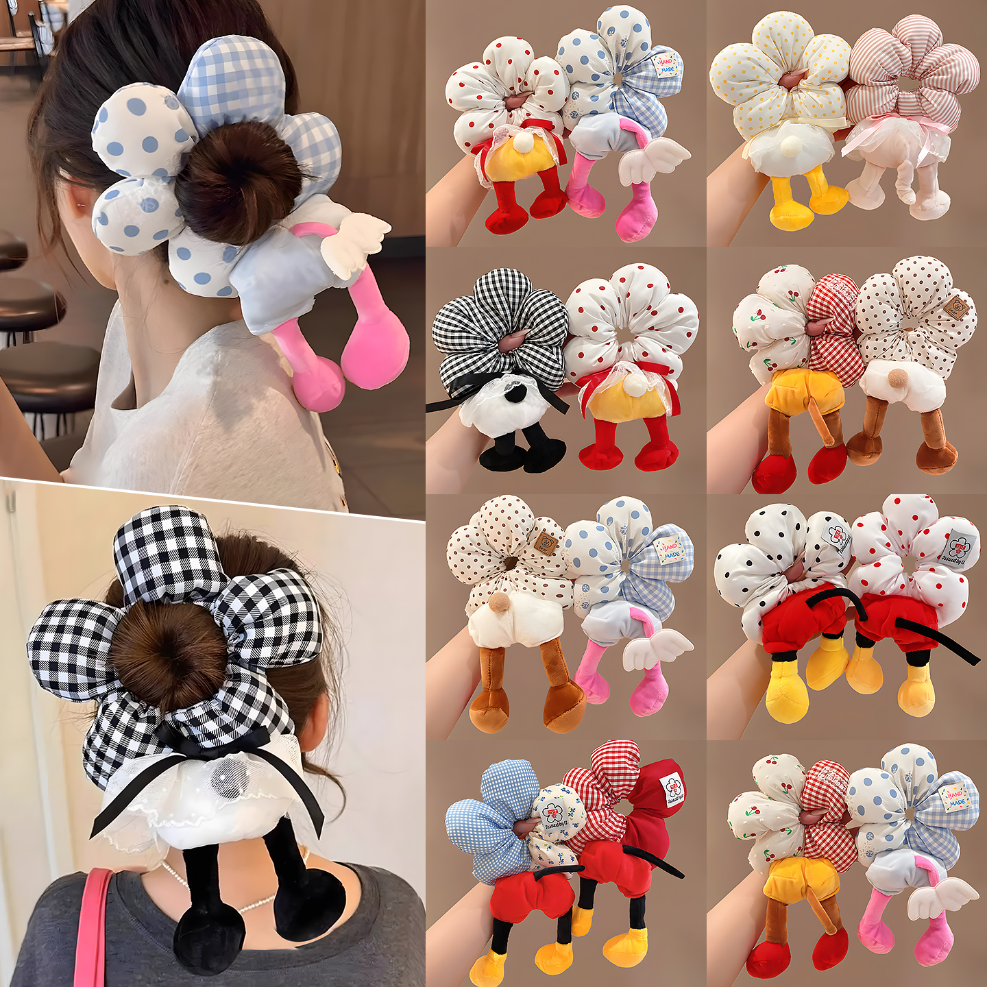 秋冬米奇花朵大肠发圈女超大丸子头扎发头绳甜美少女波点发绳发饰