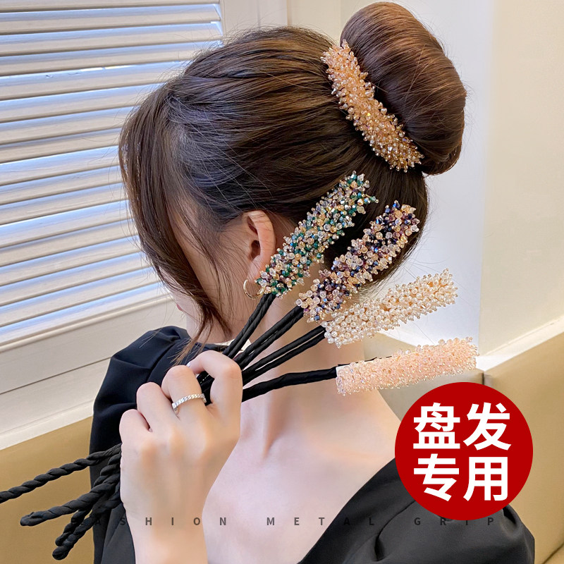 法式复古丸子头盘发神器懒人花苞头盘发神器气质优雅水晶编发头饰