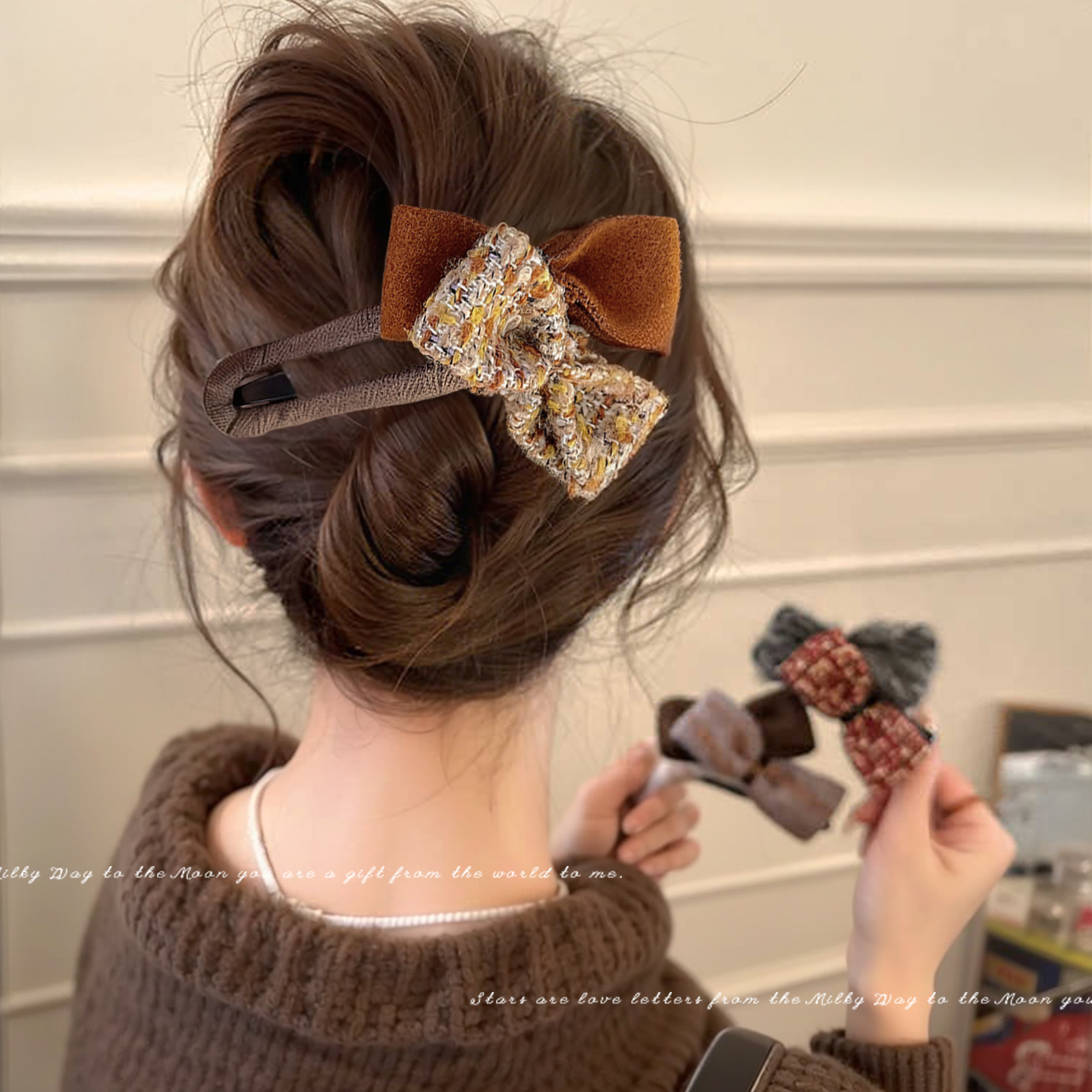 蝴蝶结鸭嘴夹高级感盘发一字抓夹