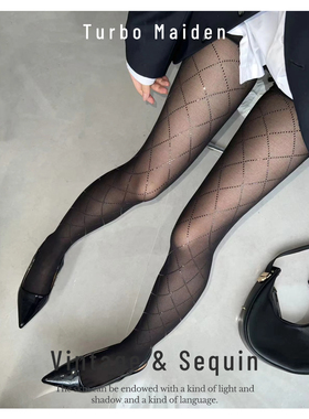 辣妹复古闪钻菱形亮片打底袜早秋薄款性感美腿透肉黑丝叠穿靴子